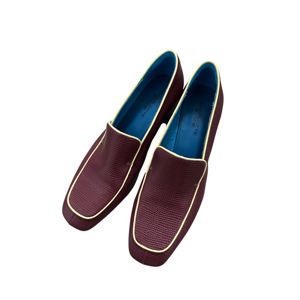 Charlotte Stone London Carmine Pump Burgundy Lizard Embossed‎ Block Heel size 12